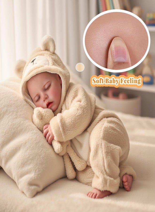 BABESIDE Drink and Wet Reborn Baby Doll - 17 Inch Realistic Sleeping Newborn, Can Drink Water & Pee, Full Body Soft Vinyl Real Life Baby Doll Girl in Bear Outfit, for Kids Age 3+ - Image 4